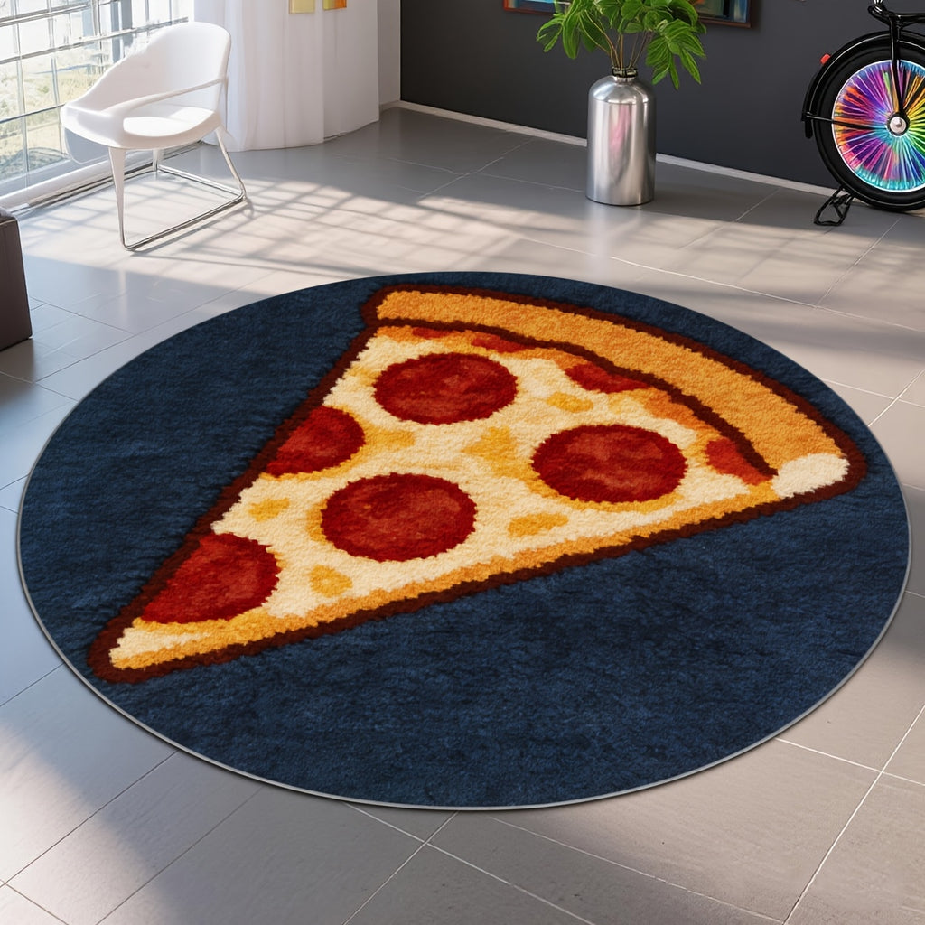 Tapis rond part de pizza sur bleu nuit, jusqu'à Ø 200 cm