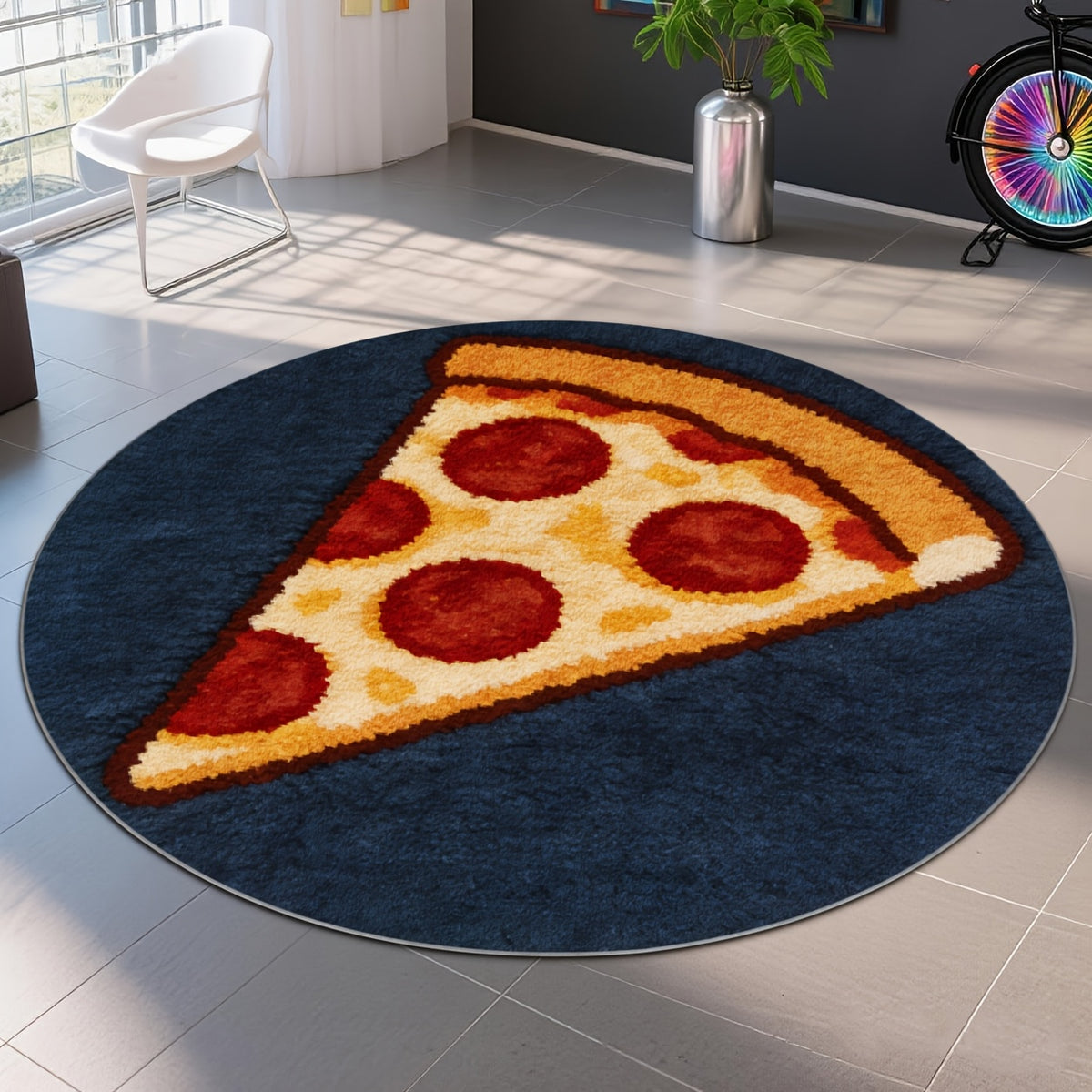 Tapis rond part de pizza sur bleu nuit, jusqu'à Ø 200 cm