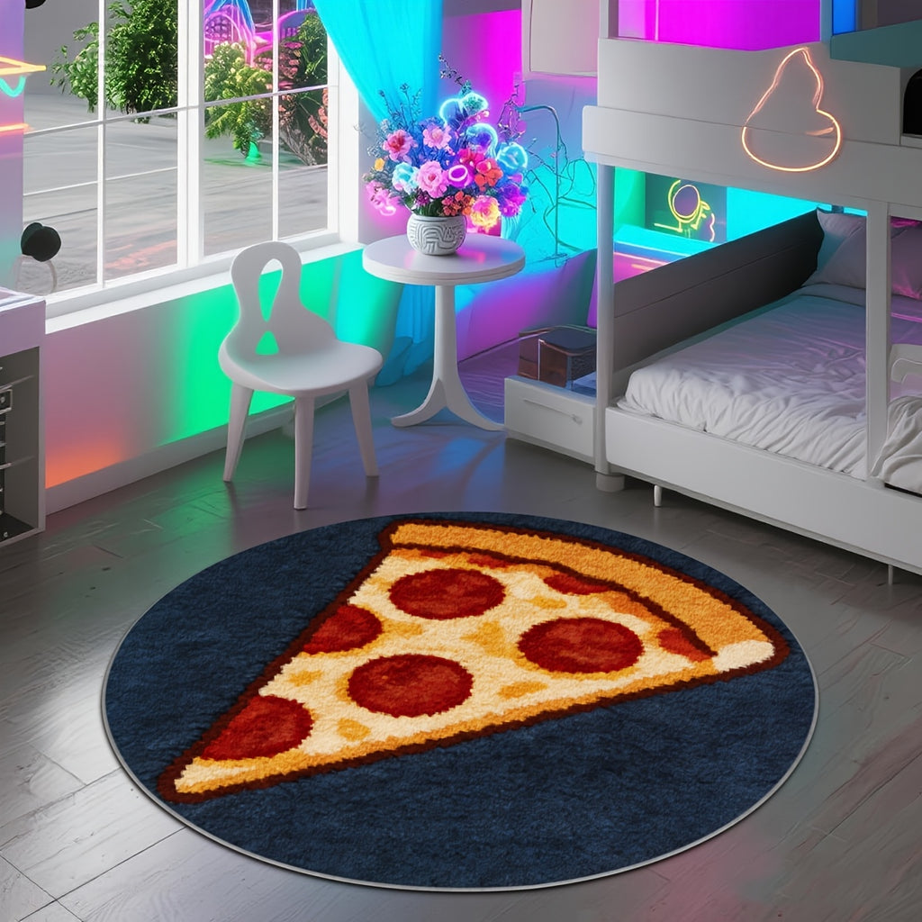 Tapis rond part de pizza sur bleu nuit, jusqu'à Ø 200 cm