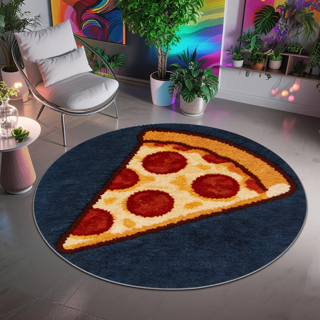 Tapis rond part de pizza sur bleu nuit, jusqu'à Ø 200 cm