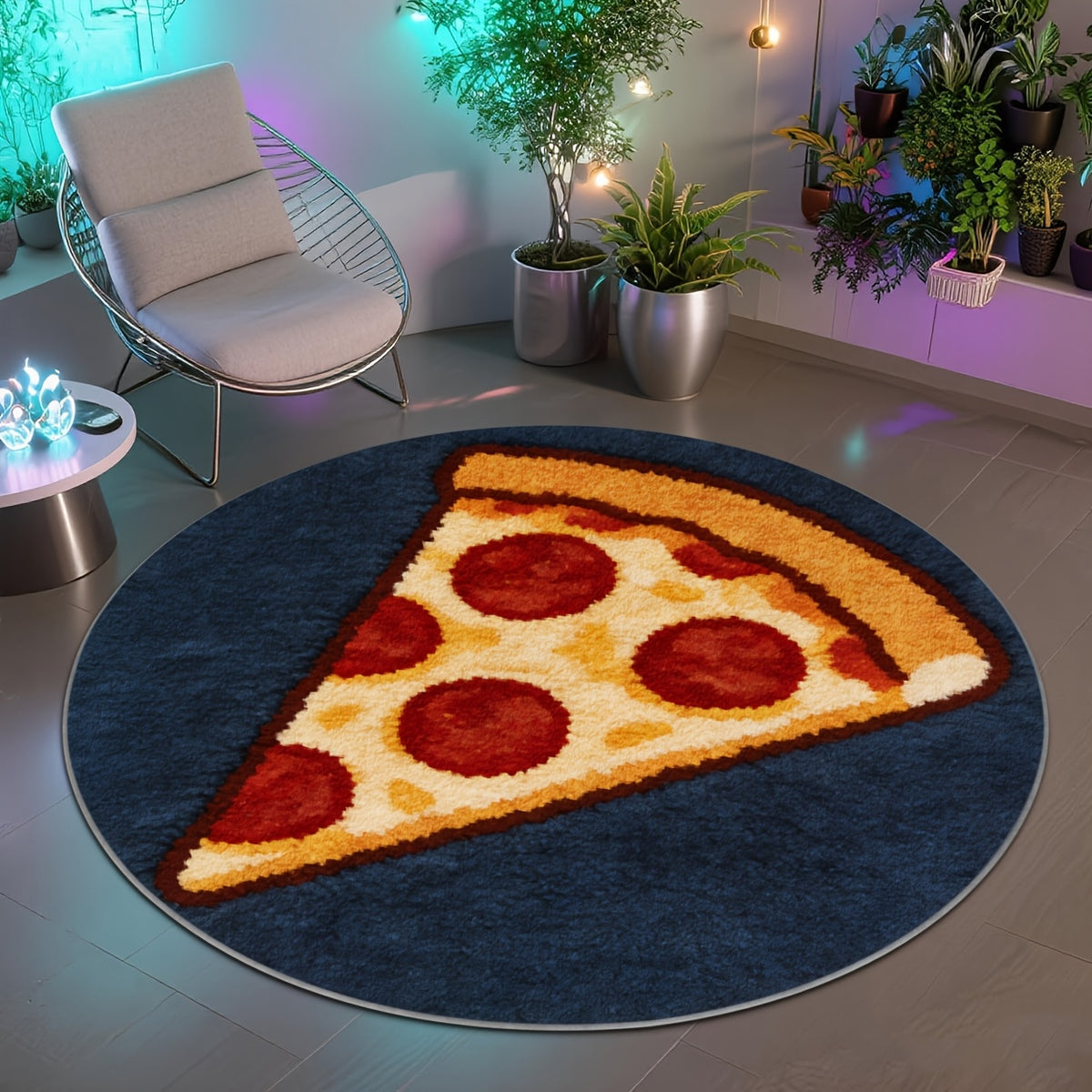 Tapis rond part de pizza sur bleu nuit, jusqu'à Ø 200 cm