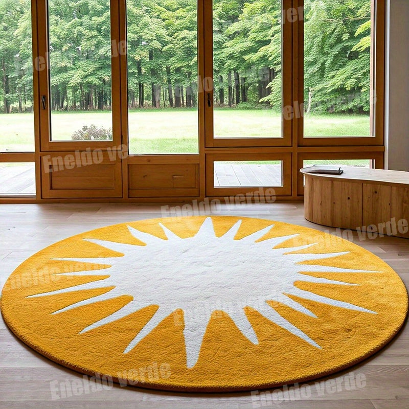 Tapis rond motif soleil, six coloris et trois diamètres