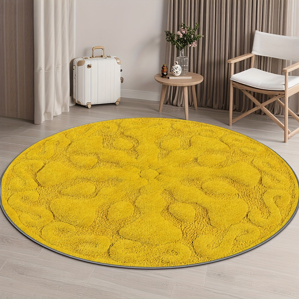 Tapis rond jaune moutarde à relief sculpté, Ø 80 à 200 cm