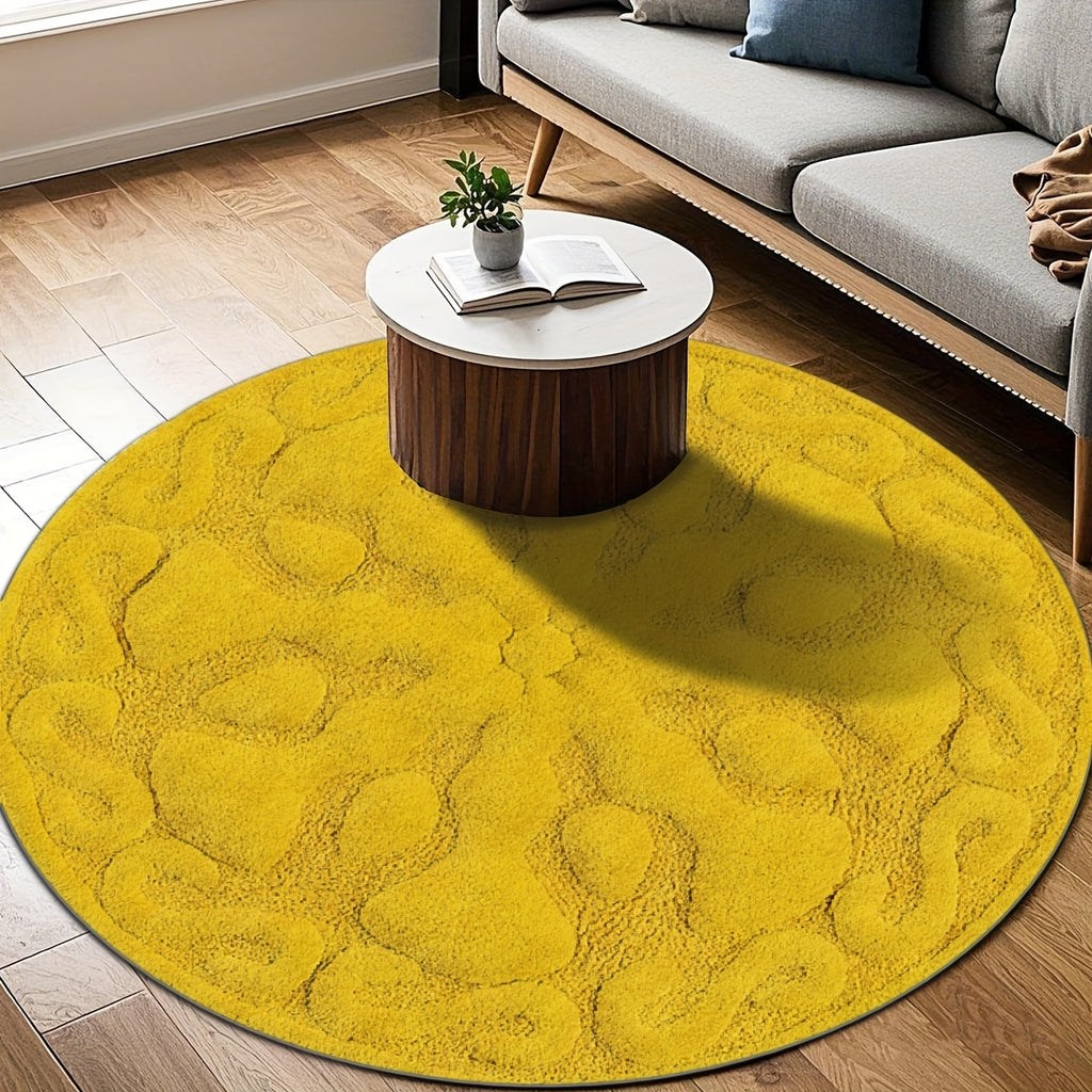 Tapis rond jaune moutarde à relief sculpté, Ø 80 à 200 cm