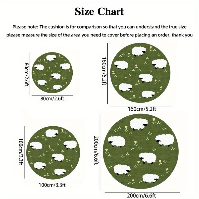 Tapis rond moutons sur pré vert, peluche, jusqu'à Ø 200 cm