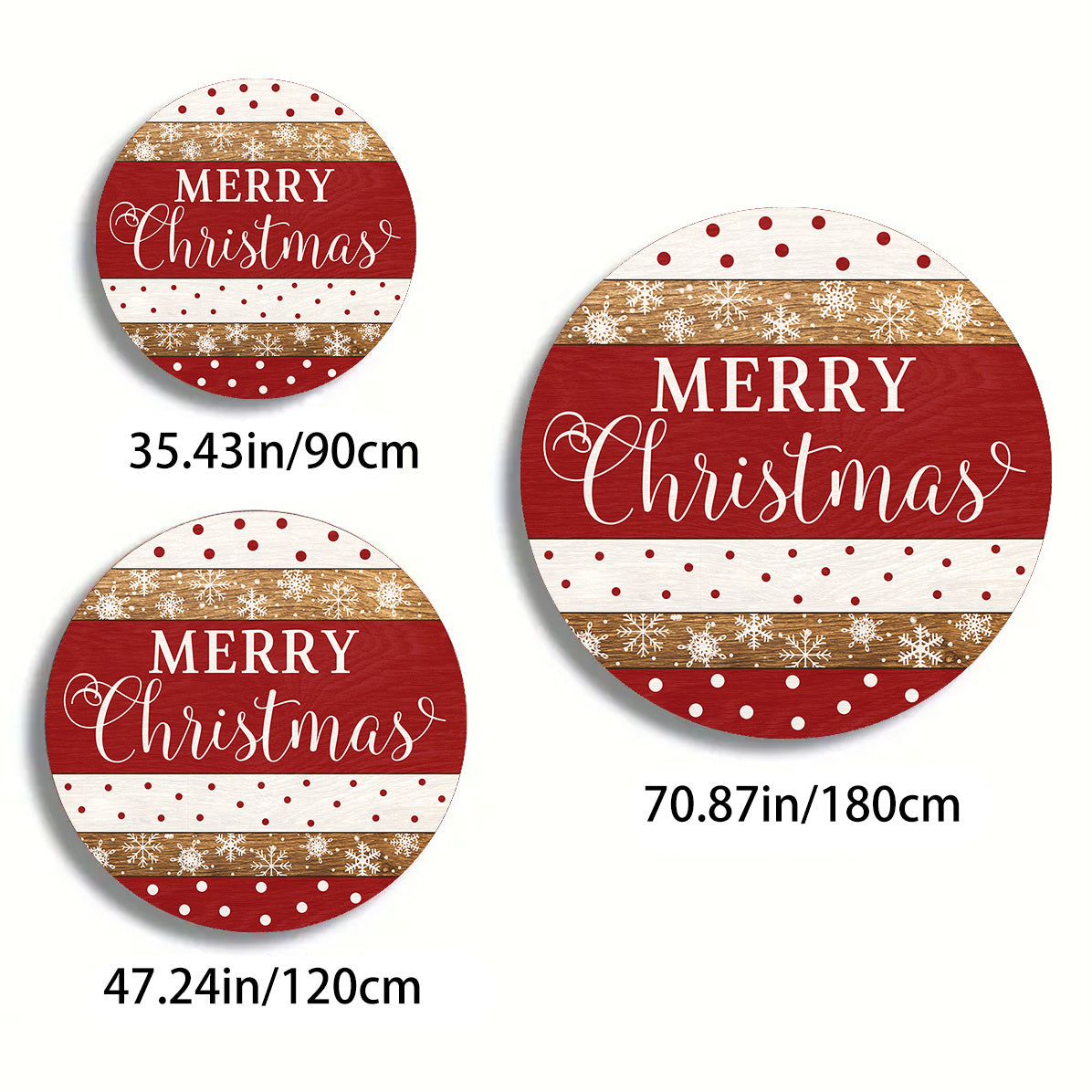 Tapis rond de Noël rouge et blanc en coton, trois diamètres