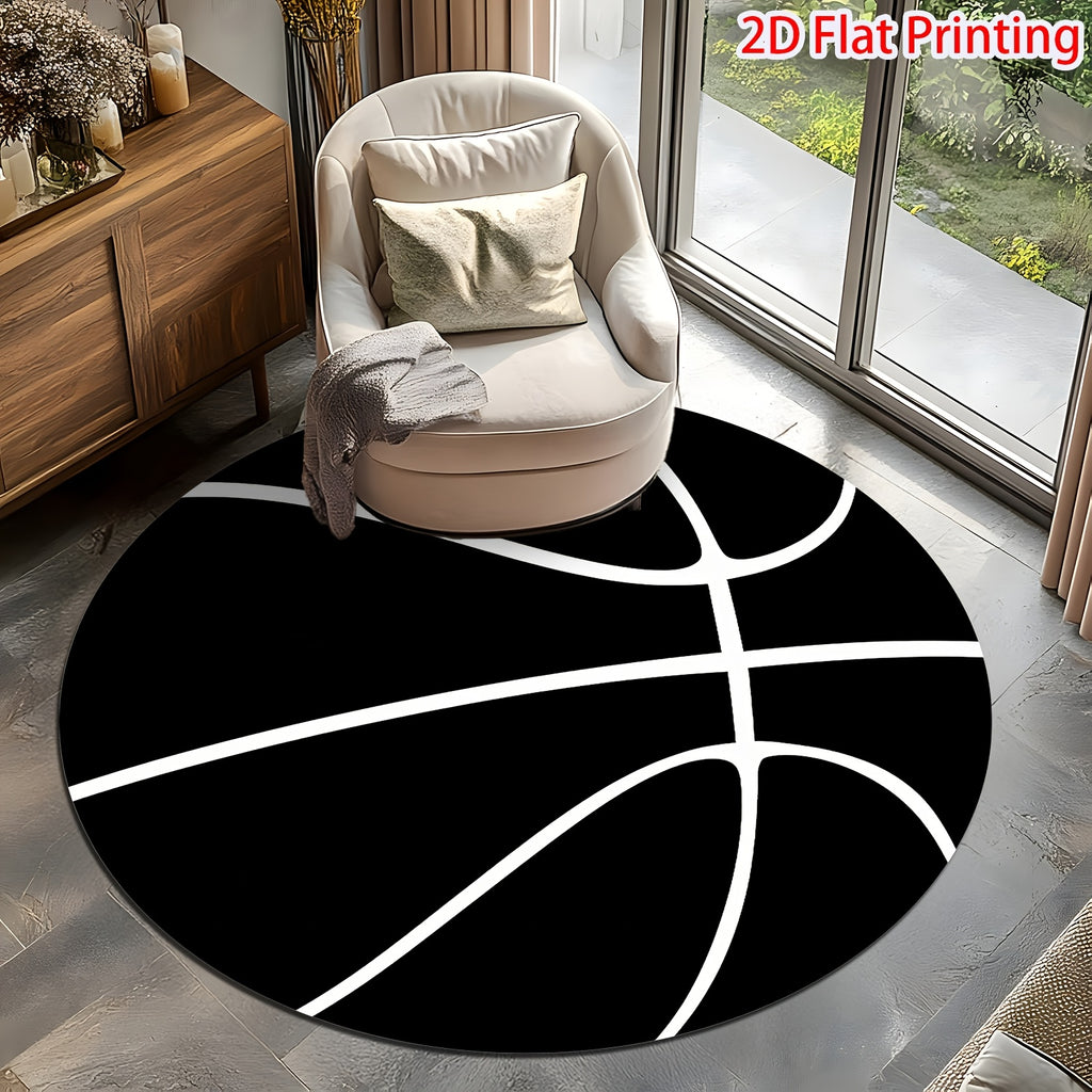 Tapis rond noir imprimé ballon de basket, Ø 80 ou 100 cm