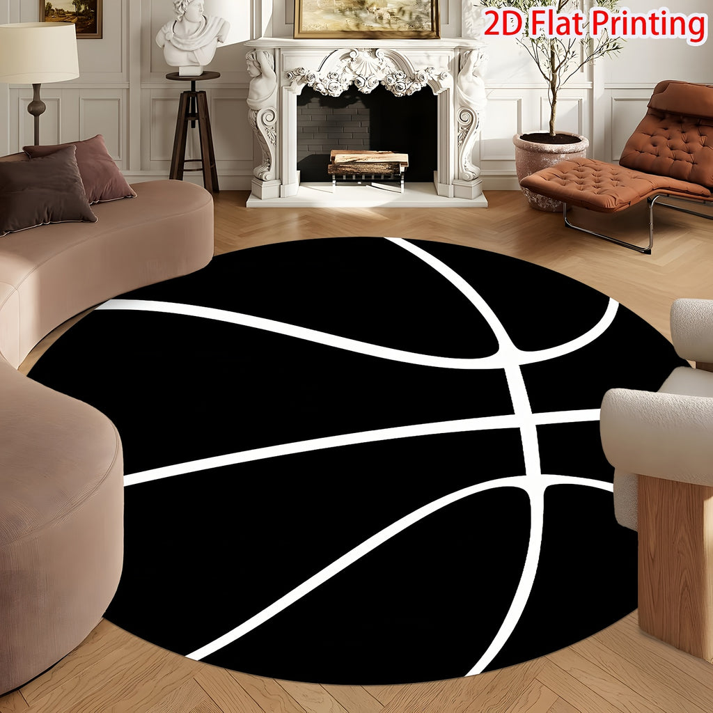 Tapis rond noir imprimé ballon de basket, Ø 80 ou 100 cm