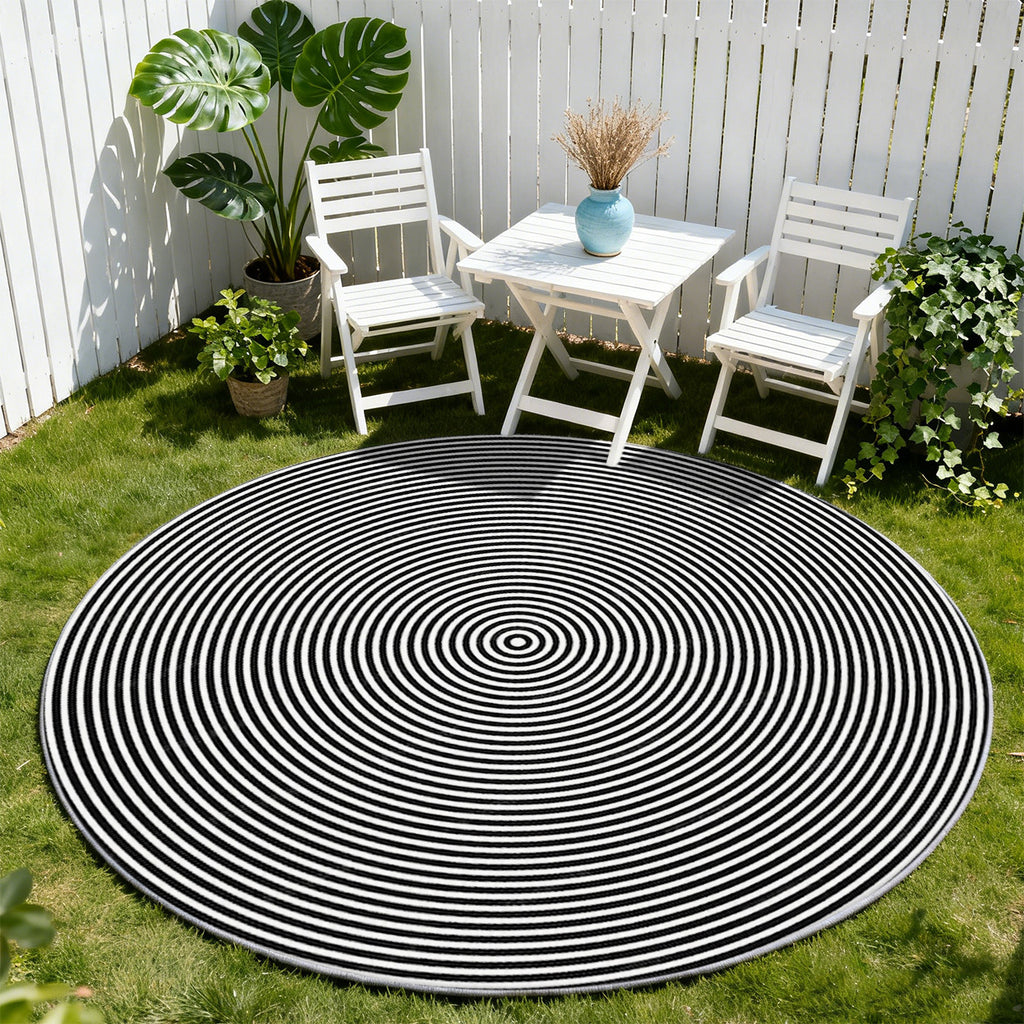 Tapis rond noir et blanc à spirale, deux mètres de diamètre