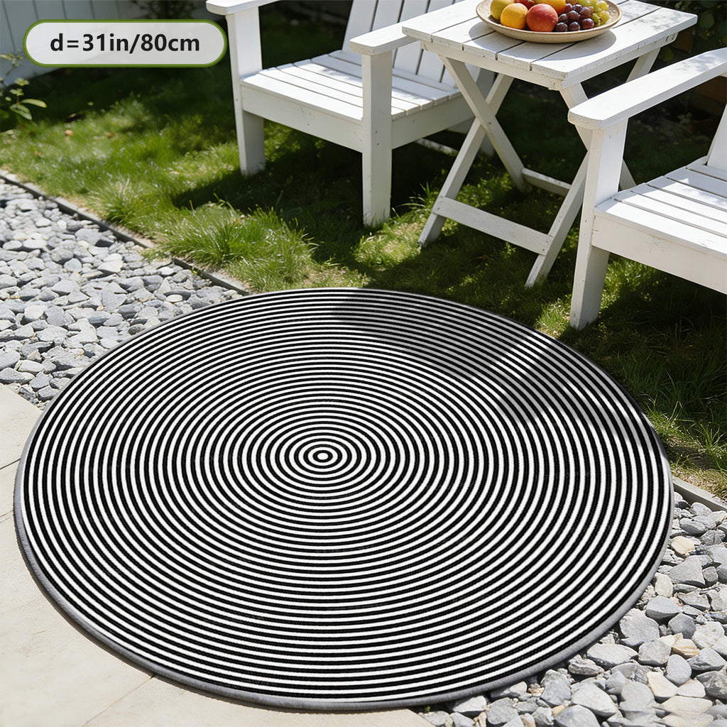 Tapis rond noir et blanc à spirale, deux mètres de diamètre