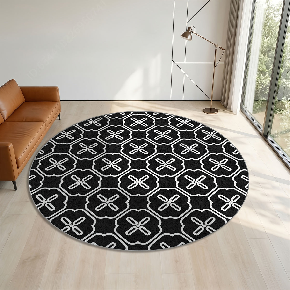 Tapis rond noir et blanc à losanges, velours Ø 80 à 200 cm