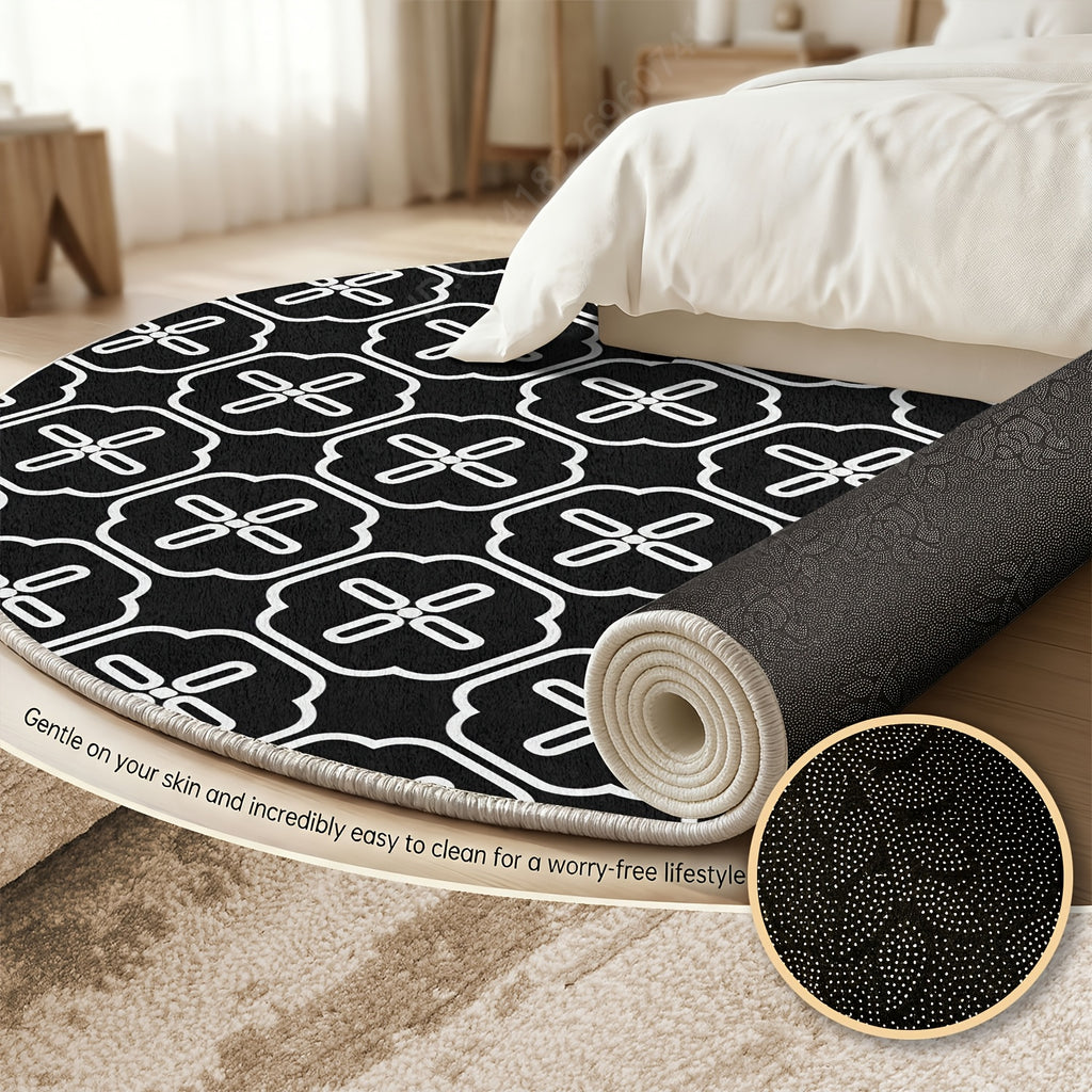 Tapis rond noir et blanc à losanges, velours Ø 80 à 200 cm