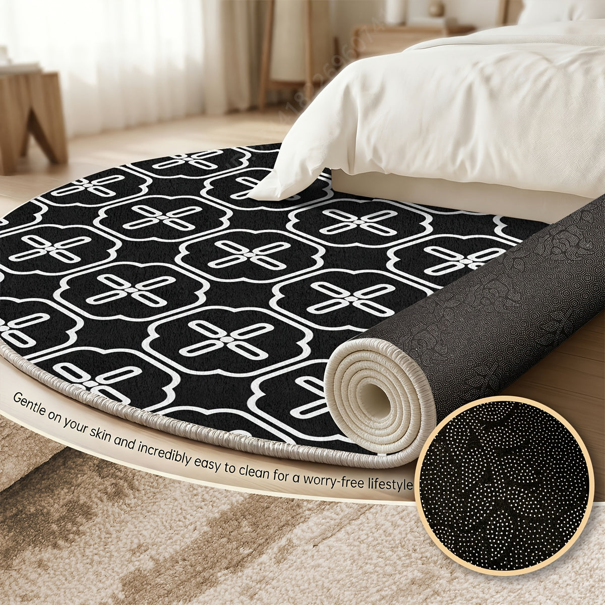 Tapis rond noir et blanc à losanges, velours Ø 80 à 200 cm