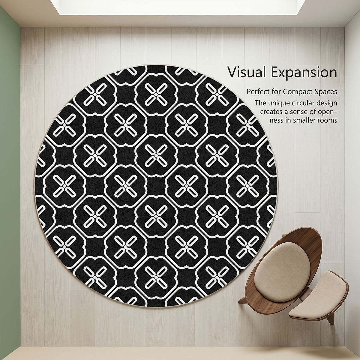 Tapis rond noir et blanc à losanges, velours Ø 80 à 200 cm