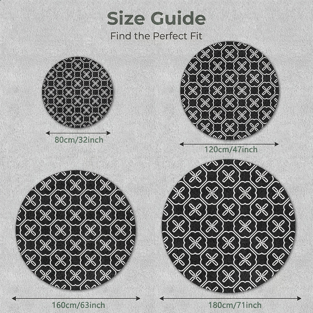 Tapis rond noir et blanc à losanges, velours Ø 80 à 200 cm