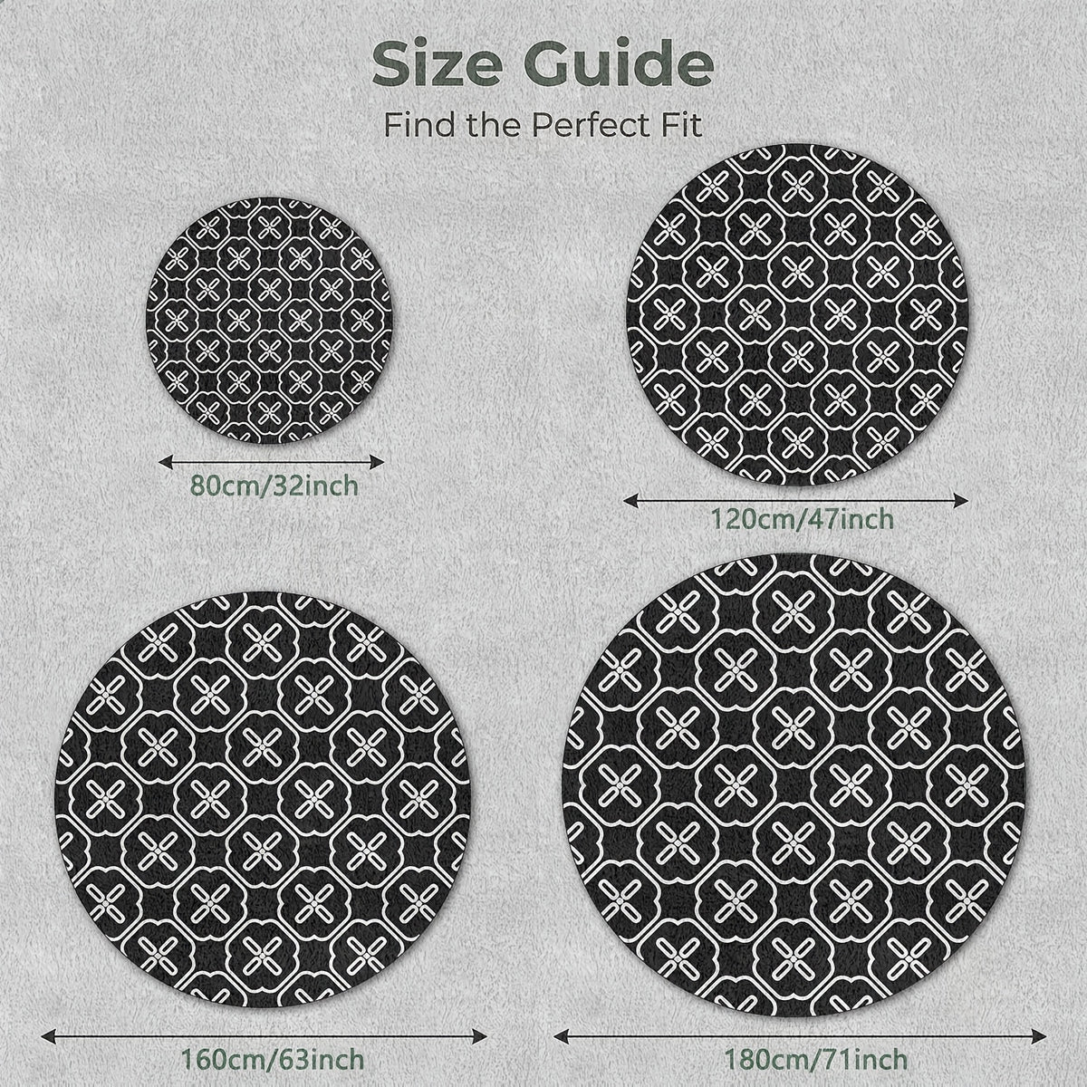 Tapis rond noir et blanc à losanges, velours Ø 80 à 200 cm