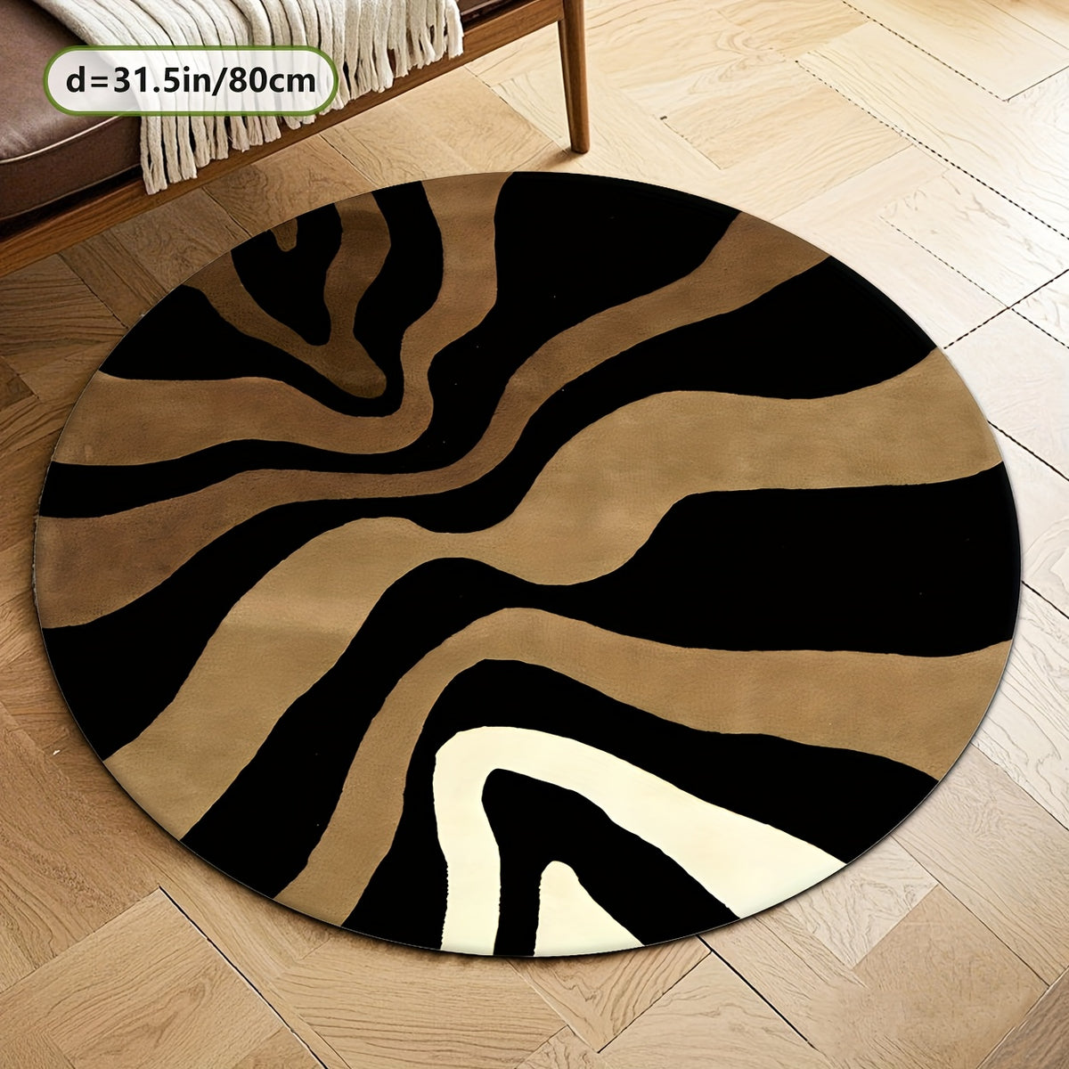 Tapis rond noir et camel à grandes vagues, Ø 160 cm unique