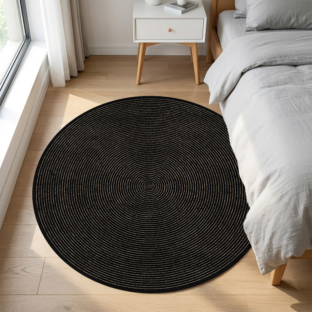 Tapis rond noir chiné piqueté de beige, Ø 110 ou 190 cm