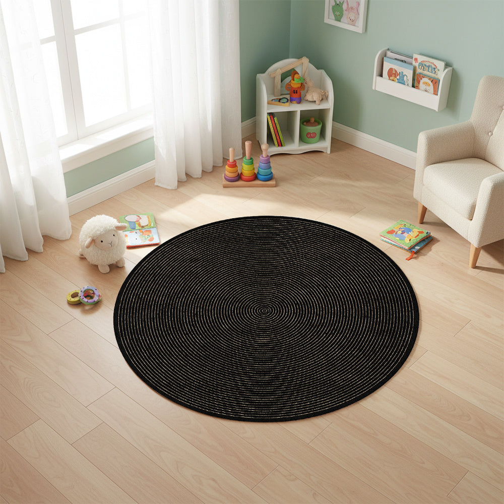 Tapis rond noir chiné piqueté de beige, Ø 110 ou 190 cm