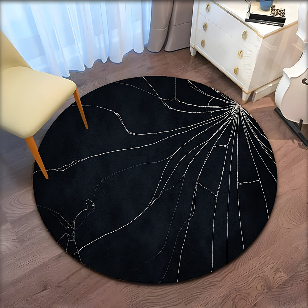 Tapis rond noir à fines craquelures argentées, Ø 80 à 150 cm