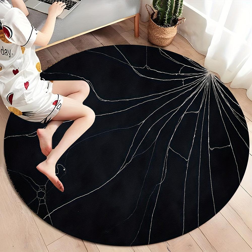 Tapis rond noir à fines craquelures argentées, Ø 80 à 150 cm