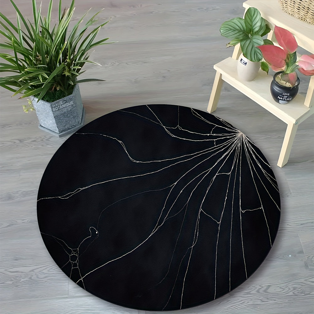 Tapis rond noir à fines craquelures argentées, Ø 80 à 150 cm