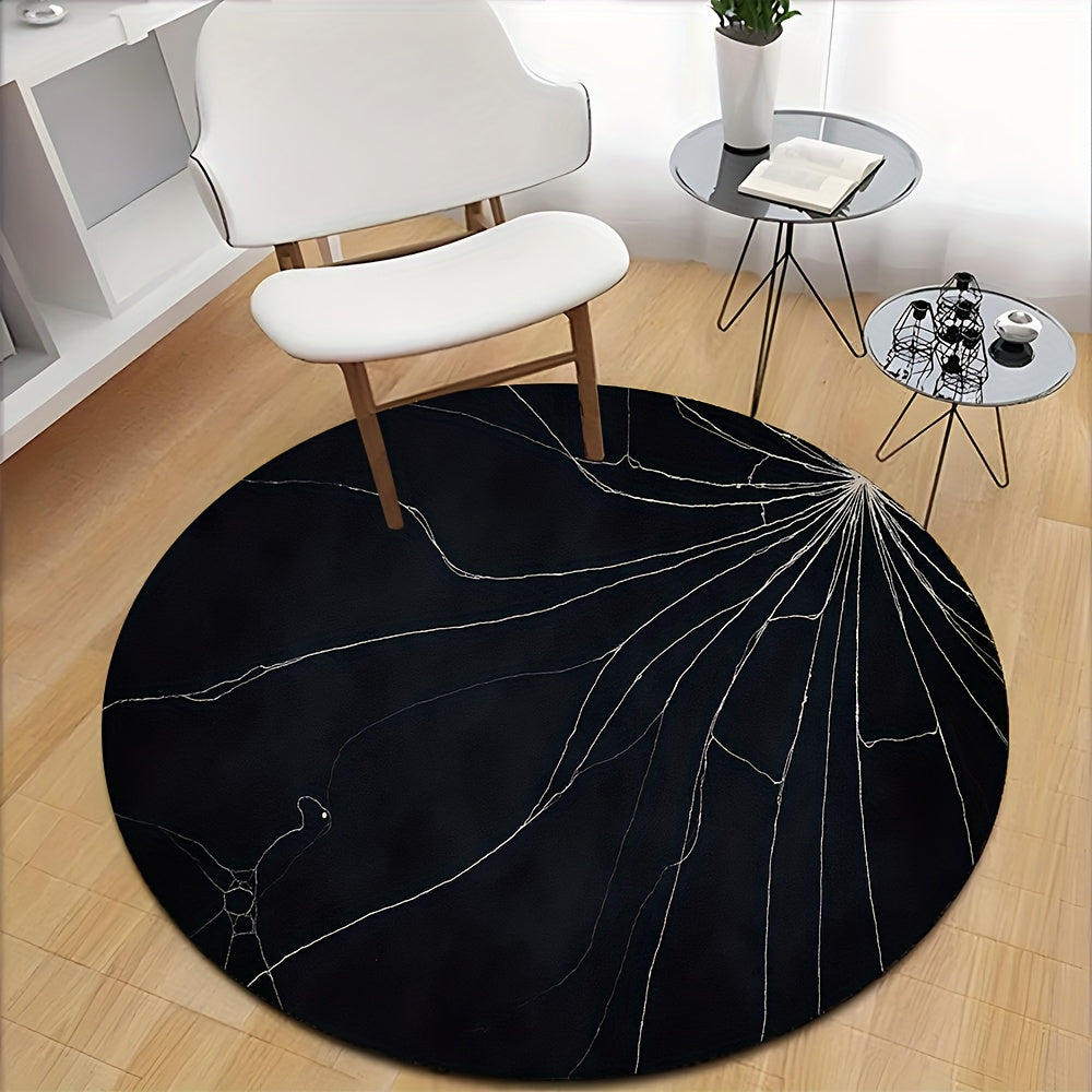 Tapis rond noir à fines craquelures argentées, Ø 80 à 150 cm