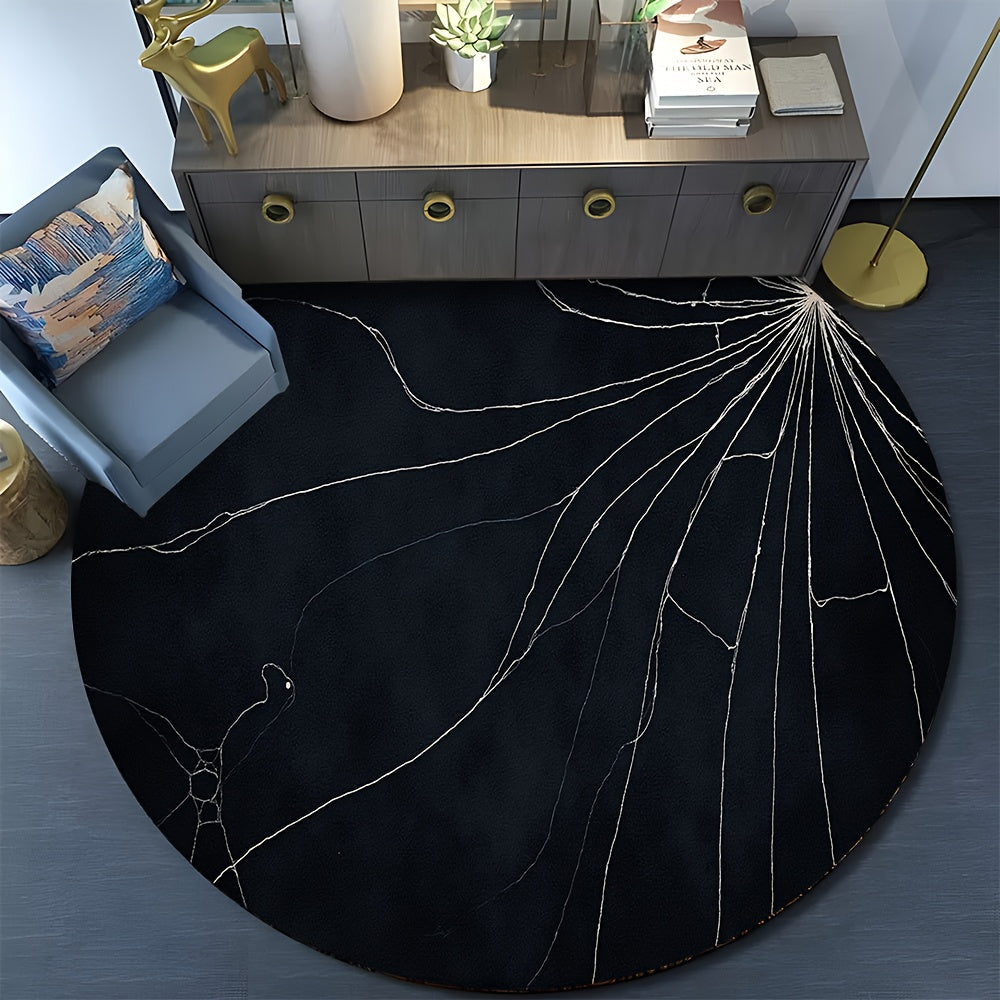 Tapis rond noir à fines craquelures argentées, Ø 80 à 150 cm