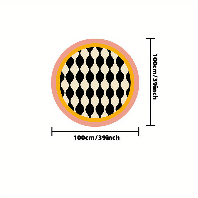 Tapis rond noir et crème à bordure rose, Ø 95 et 160 cm