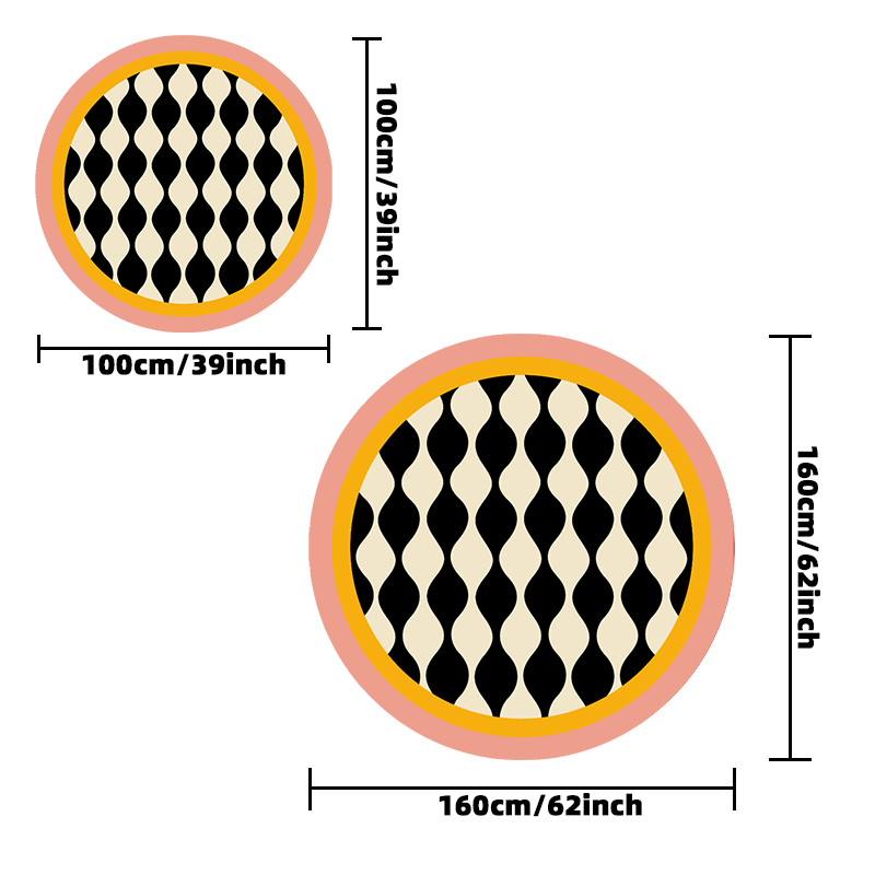 Tapis rond noir et crème à bordure rose, Ø 95 et 160 cm
