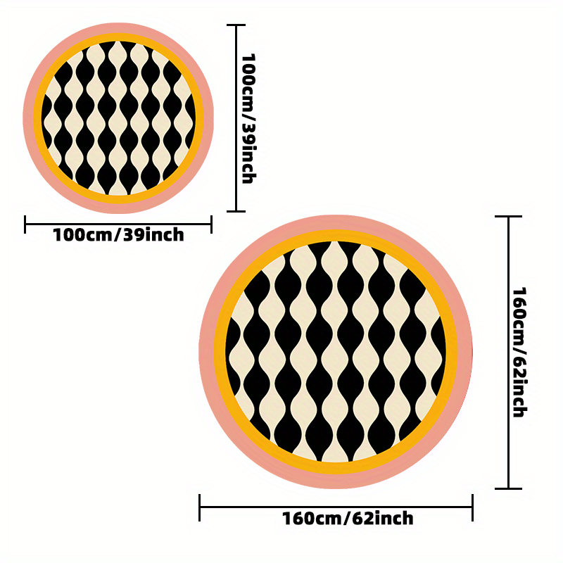 Tapis rond noir et crème à bordure rose, Ø 95 et 160 cm