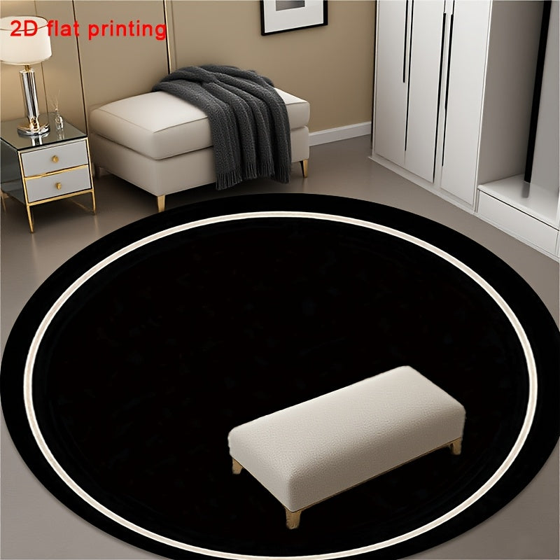 Tapis rond noir cerclé de deux anneaux blancs, Ø 60 à 120 cm