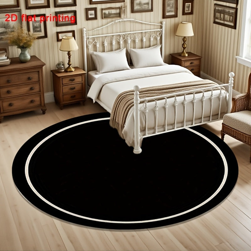 Tapis rond noir cerclé de deux anneaux blancs, Ø 60 à 120 cm