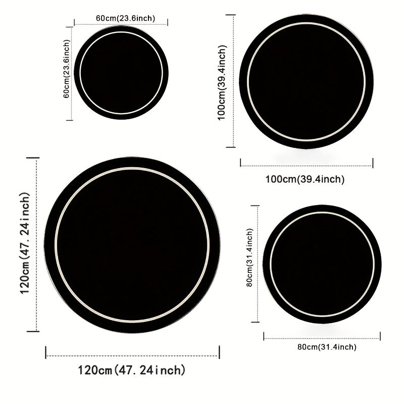 Tapis rond noir cerclé de deux anneaux blancs, Ø 60 à 120 cm