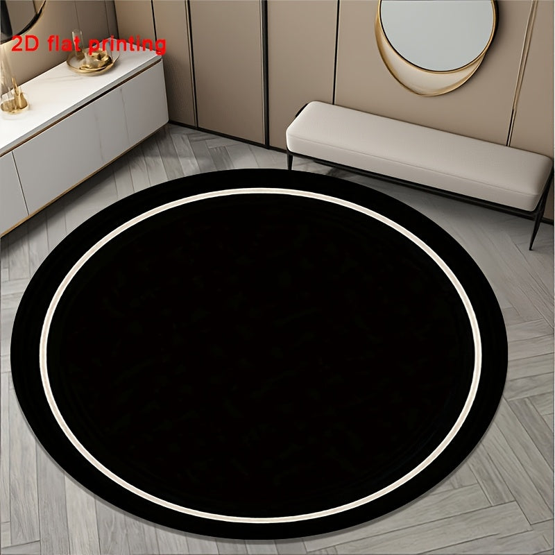 Tapis rond noir cerclé de deux anneaux blancs, Ø 60 à 120 cm
