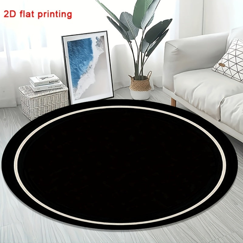 Tapis rond noir cerclé de deux anneaux blancs, Ø 60 à 120 cm