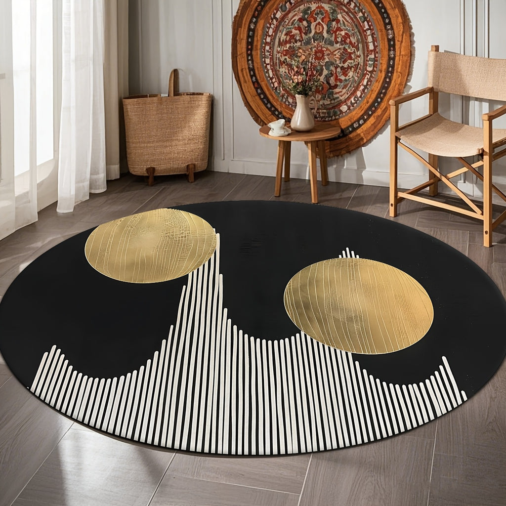 Tapis rond noir à deux disques dorés et lignes, Ø 100-200