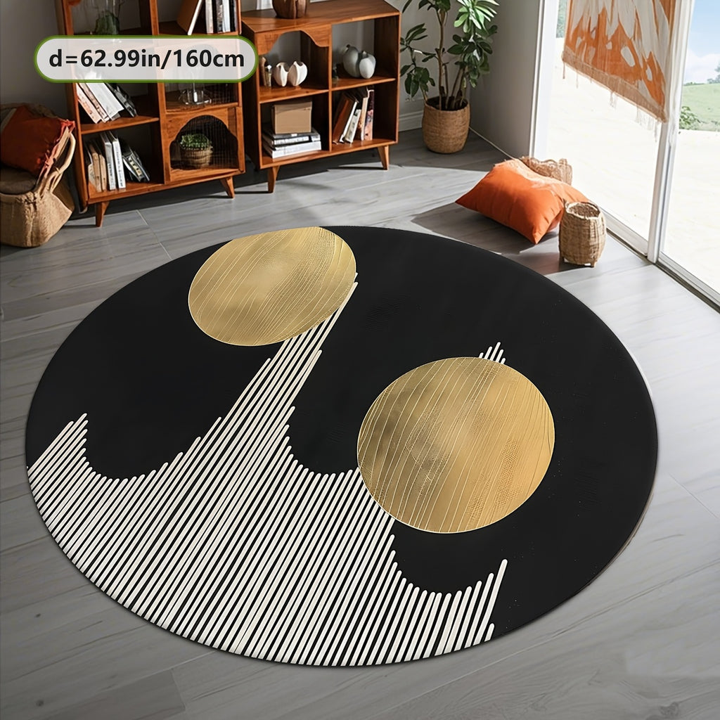 Tapis rond noir à deux disques dorés et lignes, Ø 100-200