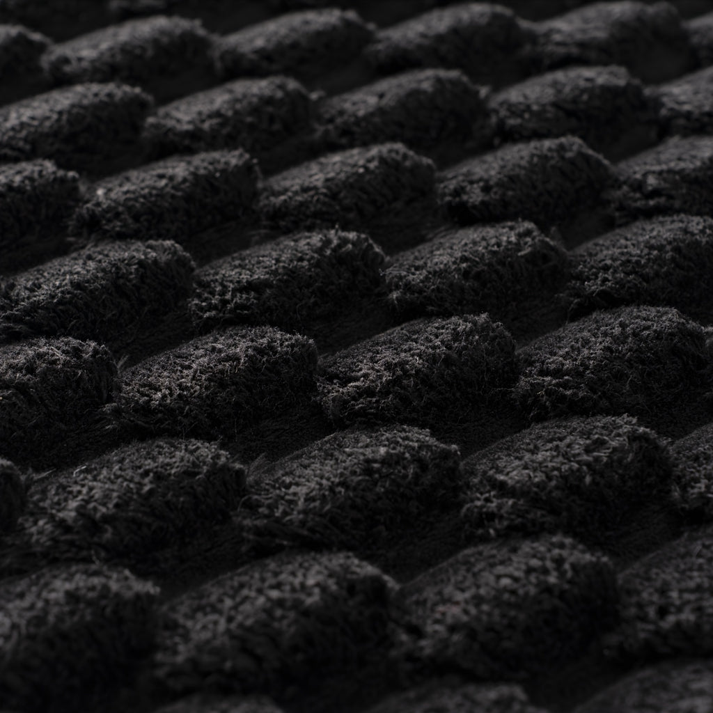 Tapis rond noir relief gaufré 3D, velours dense 680 g/m²