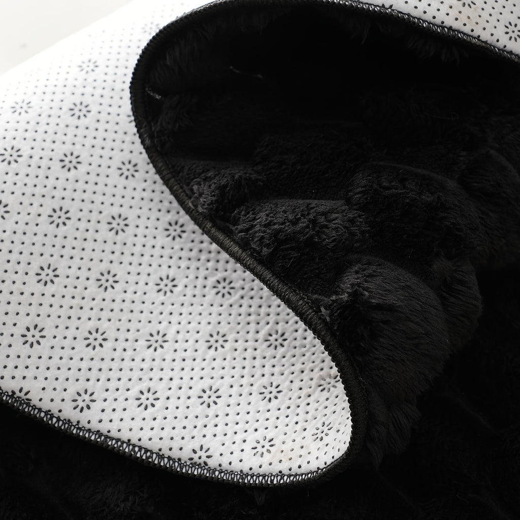 Tapis rond noir relief gaufré 3D, velours dense 680 g/m²