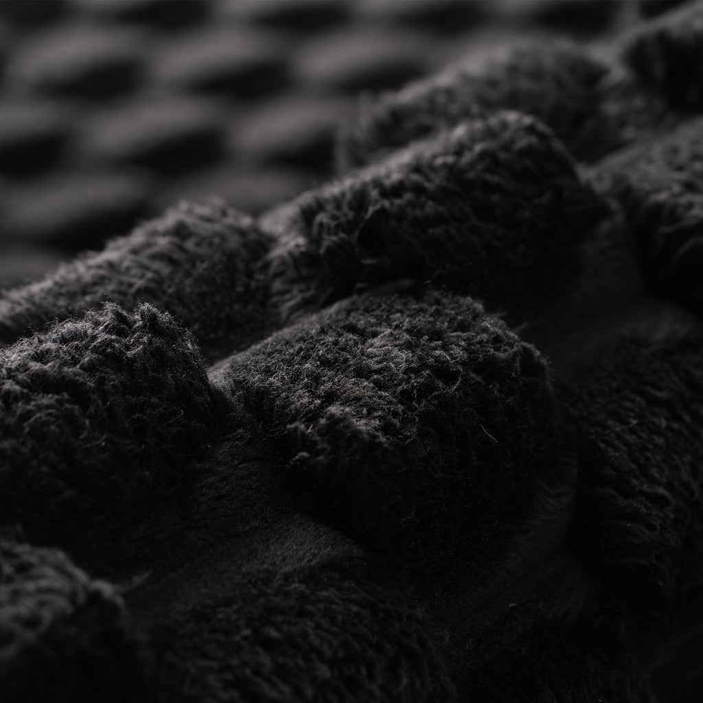 Tapis rond noir relief gaufré 3D, velours dense 680 g/m²