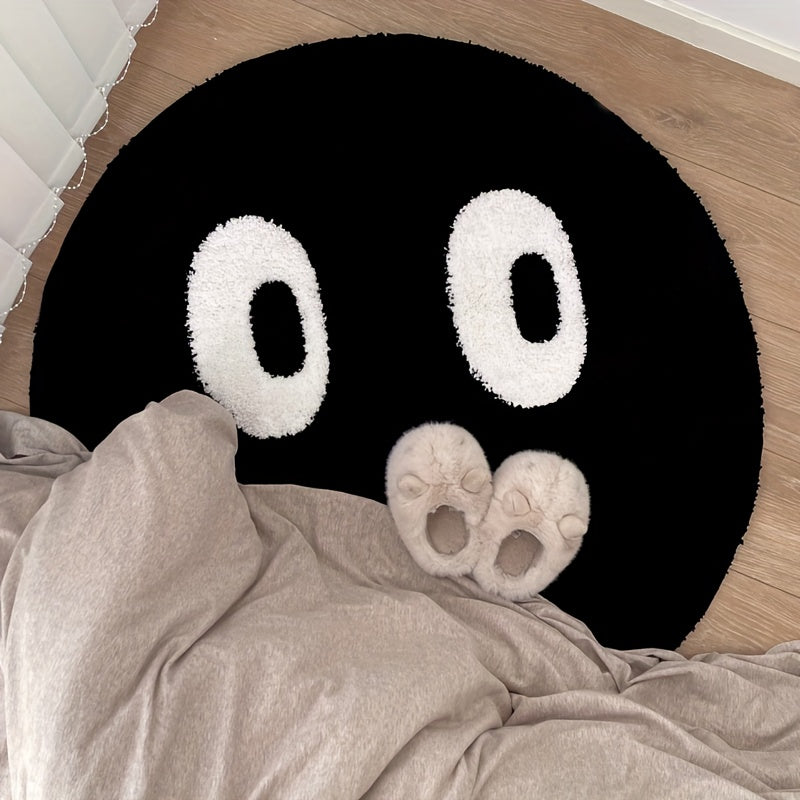 Tapis rond noir à grands yeux de dessin animé, Ø 80 à 150 cm