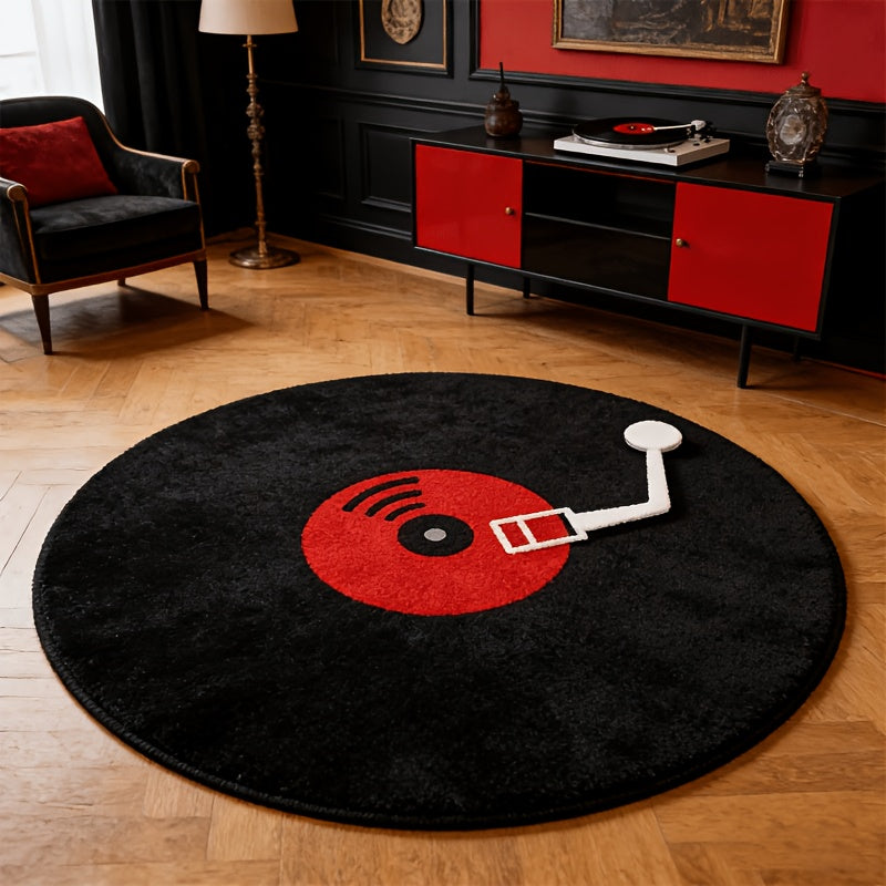 Tapis rond noir imprimé disque vinyle, Ø 80, 120 ou 150 cm