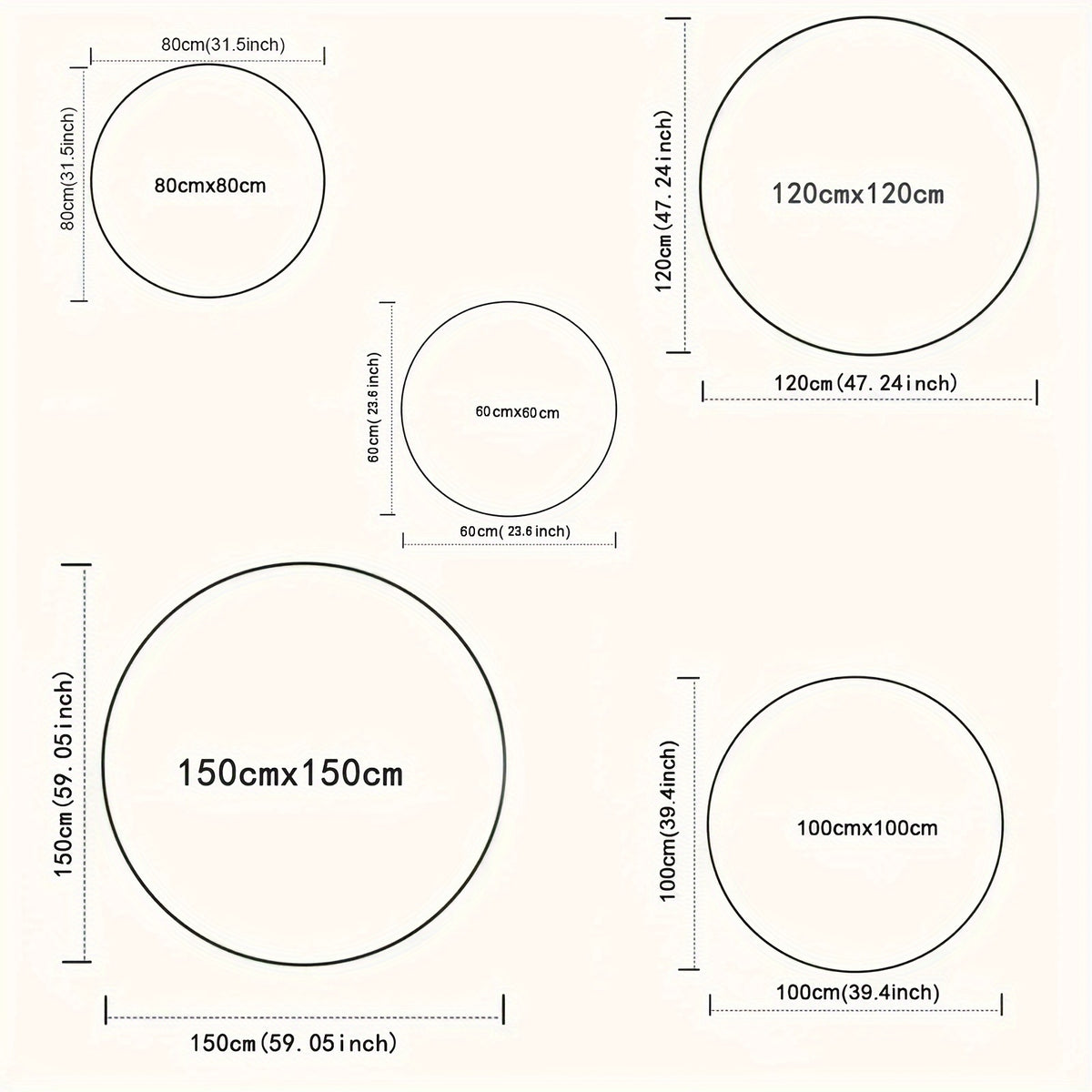 Tapis rond noir à couronne de lettres blanches, Ø 60 à 150 cm