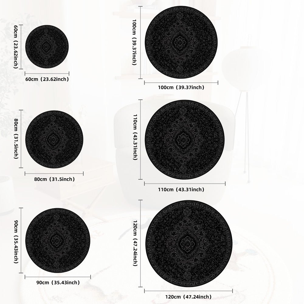 Tapis rond noir à médaillon oriental patiné, Ø 110 à 190 cm