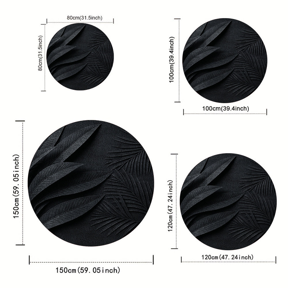 Tapis rond noir à grandes nervures de feuille, Ø 78 à 170 cm