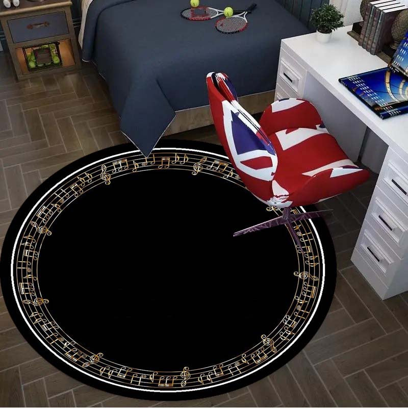 Tapis rond noir à couronne de notes de musique, Ø 80 cm