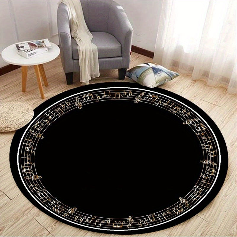 Tapis rond noir à couronne de notes de musique, Ø 80 cm