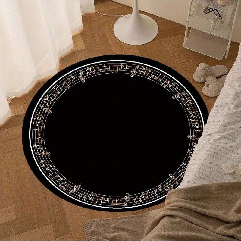 Tapis rond noir à couronne de notes de musique, Ø 80 cm