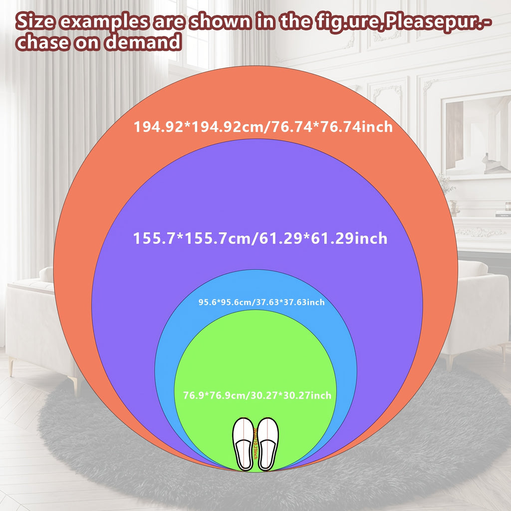 Tapis rond noir à poils longs, jusqu'à 195 cm de diamètre